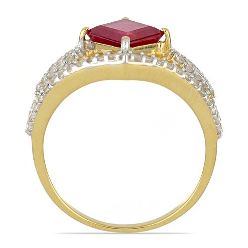 14K GOLD GLASS FILLED RUBY GEMSTONE CLASSIC RING WITH WHITE DIAMOND
